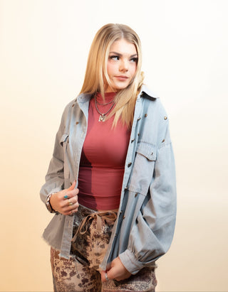 POL Women's Blue Ridge Heart Stud Jacket - 110 Blouses - The Farmhouse