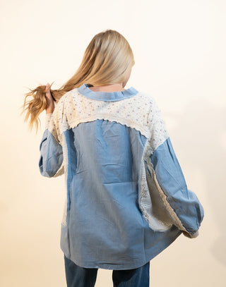 POL Women's Blue Thistle Lace Gauze Top - 110 Blouses - The Farmhouse