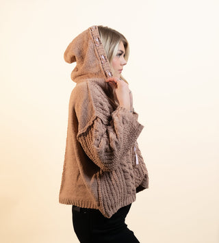 POL Women's Caramel Comfort V-Neck Cable Sweater - 140 Sweatshirts + Sweaters - The Farmhouse