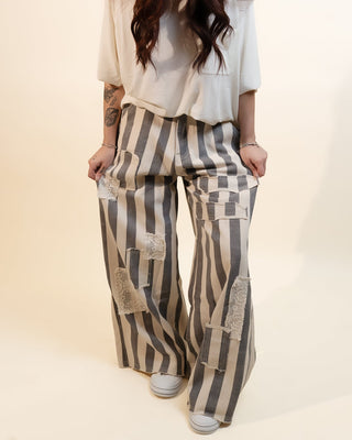 POL Women's Charcoal Harvest Stripe Pants - 240 Pants - The Farmhouse