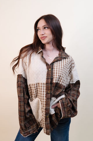 POL Women's Cocoa Quilt Heart Button Top - 160 Outerwear - The Farmhouse
