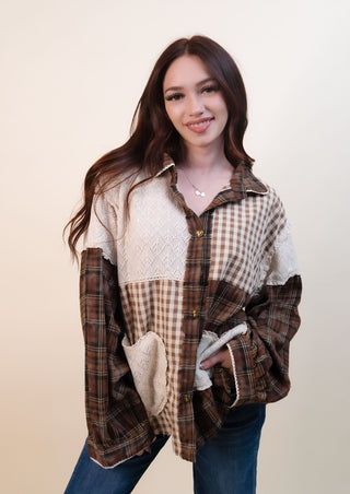 POL Women's Cocoa Quilt Heart Button Top - 160 Outerwear - The Farmhouse