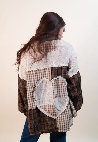 POL Women's Cocoa Quilt Heart Button Top - 160 Outerwear - The Farmhouse