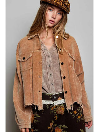 POL Women's Corduroy Ranch Trucker Jacket, Teddy Bear - 160 Outerwear - The Farmhouse