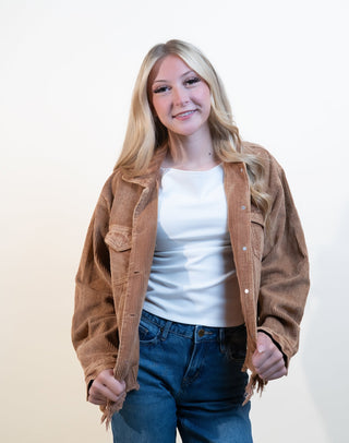 POL Women's Corduroy Ranch Trucker Jacket, Teddy Bear - 160 Outerwear - The Farmhouse