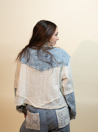 POL Women's Countryside Crochet Denim Long Sleeve Shirt Top - 100 Casual Tops - The Farmhouse