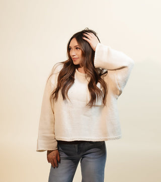 POL Women's Cozy Cropped Pocket Knit Sweater, Cream - 110 Blouses - The Farmhouse