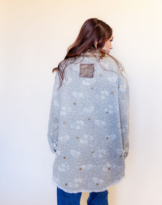 POL Women's Dusty Chocolate Heart & Stud Shacket - 160 Outerwear - The Farmhouse