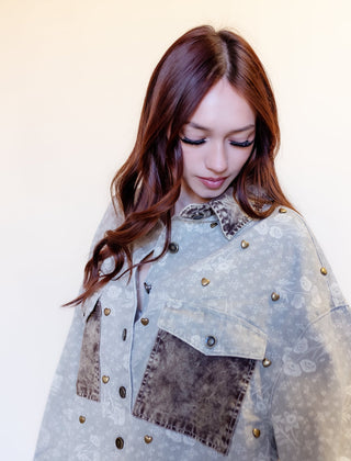 POL Women's Dusty Chocolate Heart & Stud Shacket - 160 Outerwear - The Farmhouse