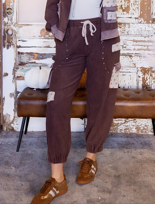 POL Women's Faded Garden Low-Rise Rivet Joggers, Choco - 240 Pants - The Farmhouse