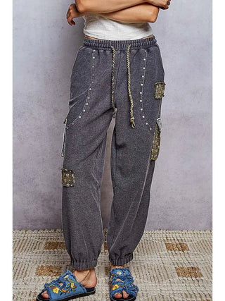POL Women's Faded Garden Low-Rise Rivet Joggers, Snow Black - 240 Pants - The Farmhouse