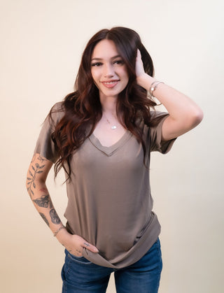 POL Women's Fall Wander Stone-Washed Top, Ash Choco - 130 Basics - The Farmhouse