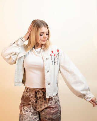 POL Women's Harvest Bloom Embroidered Cropped Jacket - 140 Sweatshirts + Sweaters - The Farmhouse