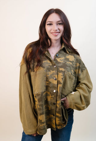 POL Women's Harvest Hunt Studded Camo Shacket - 160 Outerwear - The Farmhouse