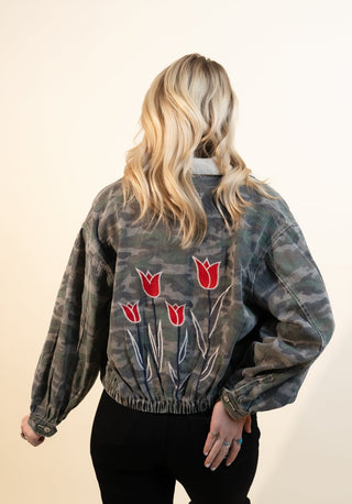 POL Women's Olive Thicket Embroidered Crop Jacket - 160 Outerwear - The Farmhouse