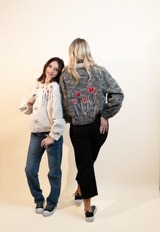 POL Women's Olive Thicket Embroidered Crop Jacket - 160 Outerwear - The Farmhouse