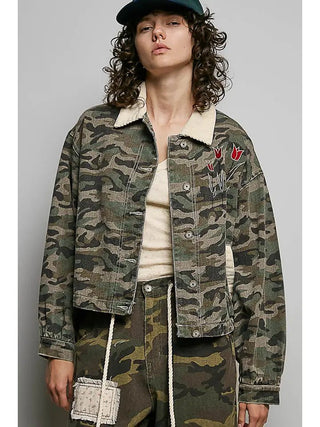 POL Women's Olive Thicket Embroidered Crop Jacket - 160 Outerwear - The Farmhouse