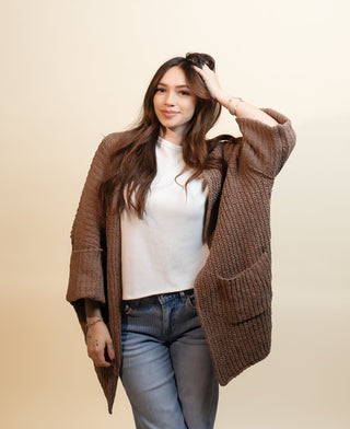 POL Women's Orchard Stroll Chenille Cardigan, Chocolate - 150 Kimonos + Cardigans - The Farmhouse