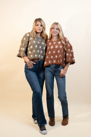 POL Women's Orchard Weave 3/4 Sleeve Top, Brick/Latte - 110 Blouses - The Farmhouse