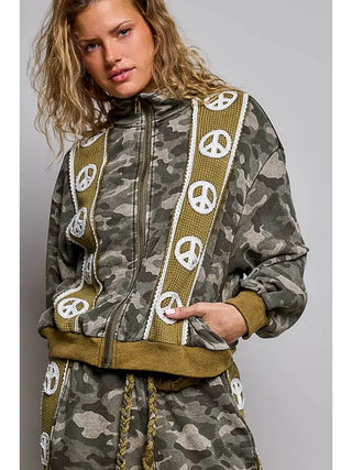 POL Women's Peaceful Rebel Camo Panel Jacket - 140 Sweatshirts + Sweaters - The Farmhouse