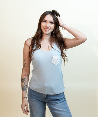 POL Women's Pocketful of Charm Tank, Powder Blue - 130 Basics - The Farmhouse