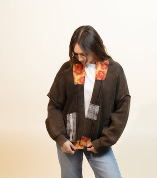 POL Women's Rustic Patch Ribbed Cardigan - 140 Sweatshirts + Sweaters - The Farmhouse