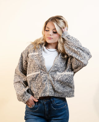 POL Women's Stone Leopard Buckle-Detail Jacket - 160 Outerwear - The Farmhouse