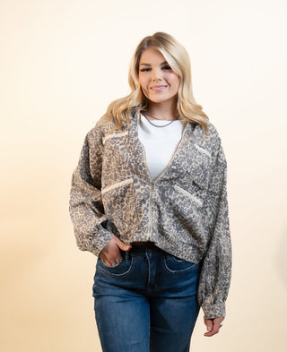 POL Women's Stone Leopard Buckle-Detail Jacket - 160 Outerwear - The Farmhouse