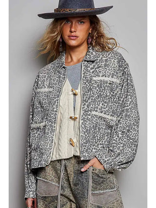 POL Women's Stone Leopard Buckle-Detail Jacket - 160 Outerwear - The Farmhouse