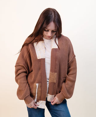 POL Women's Toasted Maple Patch Cardigan - 150 Kimonos + Cardigans - The Farmhouse