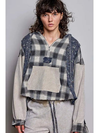 POL Women's Wheat & Flannel Vintage Hooded Top - 140 Sweatshirts + Sweaters - The Farmhouse