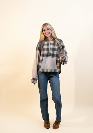 POL Women's Wheat & Flannel Vintage Hooded Top - 140 Sweatshirts + Sweaters - The Farmhouse