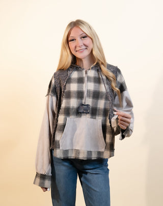 POL Women's Wheat & Flannel Vintage Hooded Top - 140 Sweatshirts + Sweaters - The Farmhouse