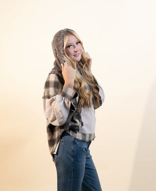 POL Women's Wheat & Flannel Vintage Hooded Top - 140 Sweatshirts + Sweaters - The Farmhouse