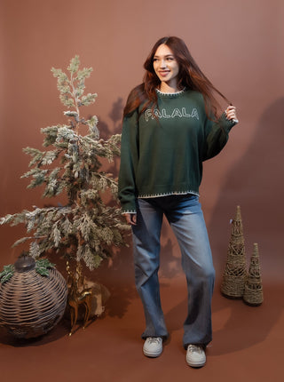 Alternate view of green embroidered Christmas sweater top