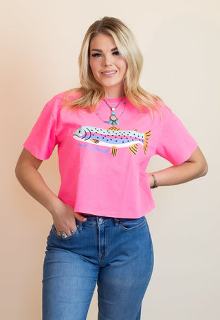 Poppy + Pine Women's Reel Cute Rainbow Trout Crop Tee - 120 Graphic Tees - The Farmhouse