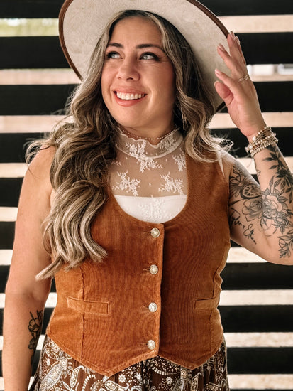 Prairie Dust Western Corduroy Vest - Camel - The Farmhouse