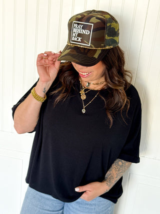 Pray Behind My Back Full Camo Trucker Hat - 260 Fashion Accessories - The Farmhouse