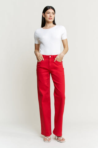 Mica Mesa high-rise straight leg jeans with relaxed fit through thigh