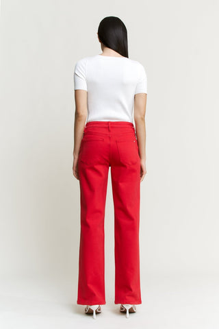 Mica Mesa straight jeans styled with a tee and sneakers