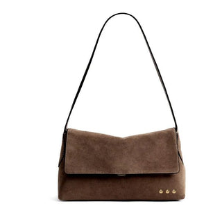 Pretty Simple Miranda Suede Flap Crossbody, Chocolate - 280 Bags - The Farmhouse