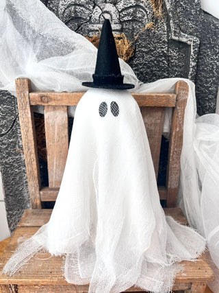 Primitive Fall Halloween 13" Lil Ghost w/ Witch Hat - 430 Holiday Decor - The Farmhouse
