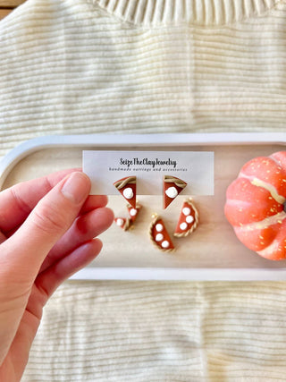 Handmade polymer clay pumpkin pie slice stud earrings