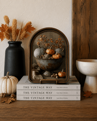 Pumpkins in Bowl Arch Framed Art 6x8" - 420 Home Decor - The Farmhouse