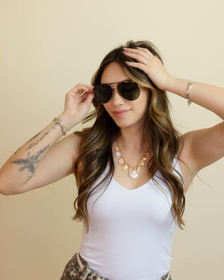 QUAY10 High Key Twist Metal Aviator Sunglasses, Dark Tortoise/Green - 260 Fashion Accessories - The Farmhouse