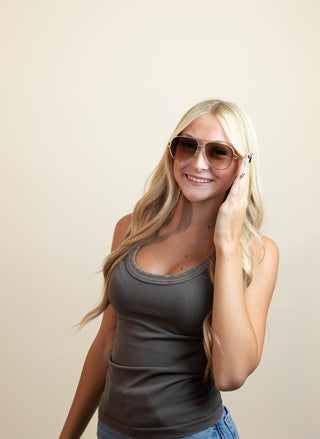 QUAY22 High Key Twist Aviator Sunglasses Brushed Gold/Sepia - 260 Fashion Accessories - The Farmhouse