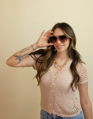 QUAY24 High Profile Large Aviator Frame Sunglasses, Doe/Brown - 260 Fashion Accessories - The Farmhouse