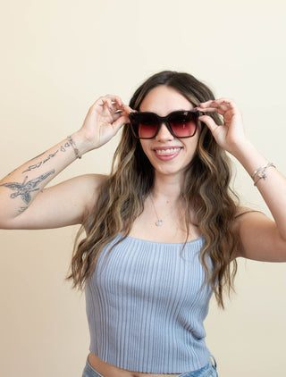 QUAY25 Level Up Best Large Square Sunglasses, Dark Brown/Rouge Glow - 260 Fashion Accessories - The Farmhouse