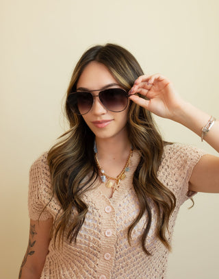 QUAY30 High Key Extra Large Wire Frame Aviator Sunglasses, Chocolate/Dark Brown - 260 Fashion Accessories - The Farmhouse