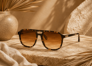QUAY33 On The Fly Square Aviator Sunglasses with Plastic Frame, Shiny Yellow Tortoise/Orange - 260 Fashion Accessories - The Farmhouse